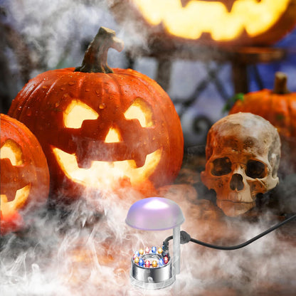 Halloween Mist Maker, Water Fountain Pond Mini Fog Machine Atomizer Air Humidifier, Ultrasonic Mist Maker Fogger Indoor Fountain, Mister Fogger with 12 LED Light and Waterproof Splash Guard