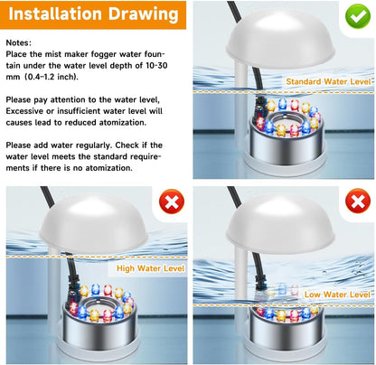 Halloween Mist Maker, Water Fountain Pond Mini Fog Machine Atomizer Air Humidifier, Ultrasonic Mist Maker Fogger Indoor Fountain, Mister Fogger with 12 LED Light and Waterproof Splash Guard